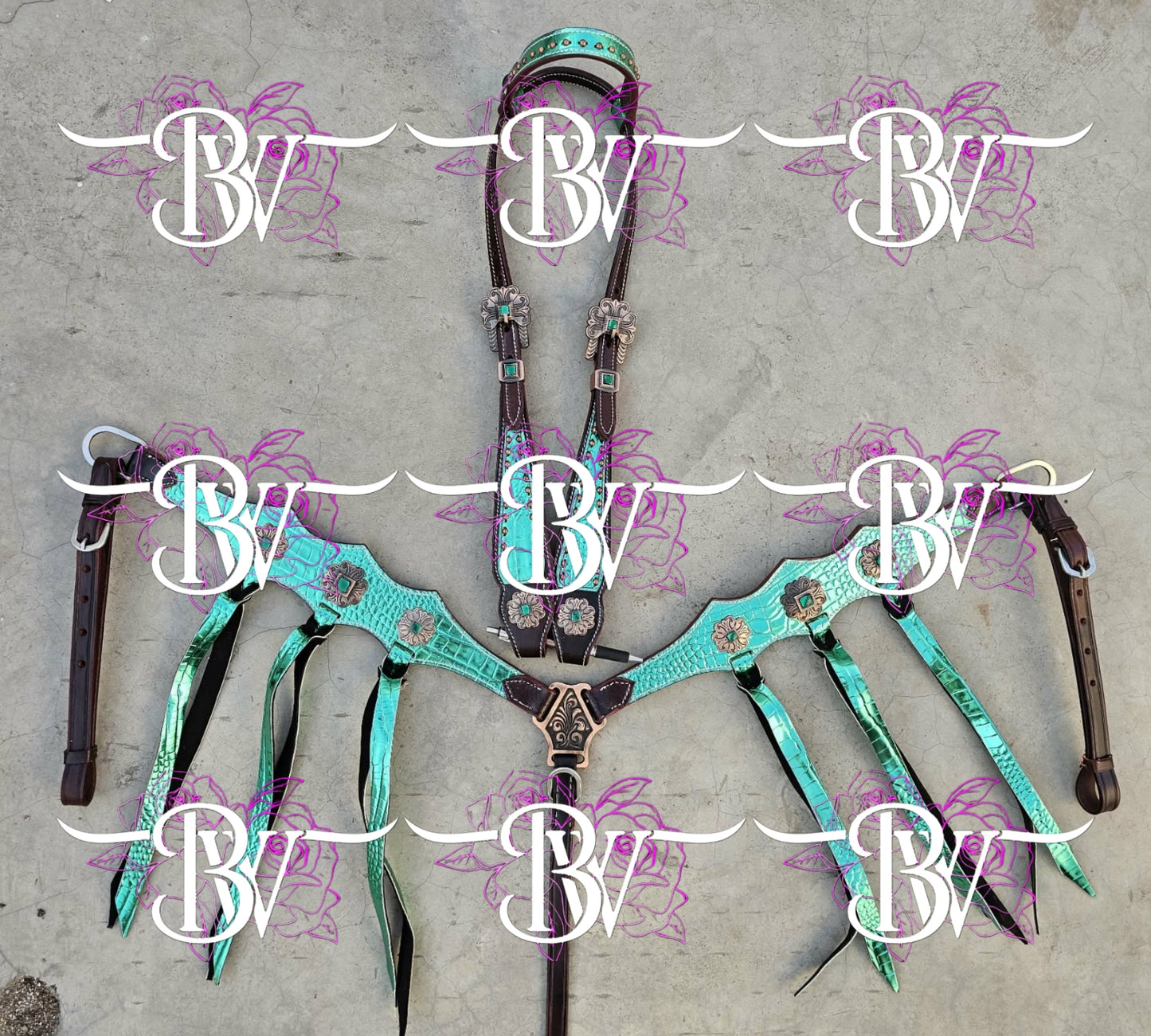 Green Iridescent Headstall Set