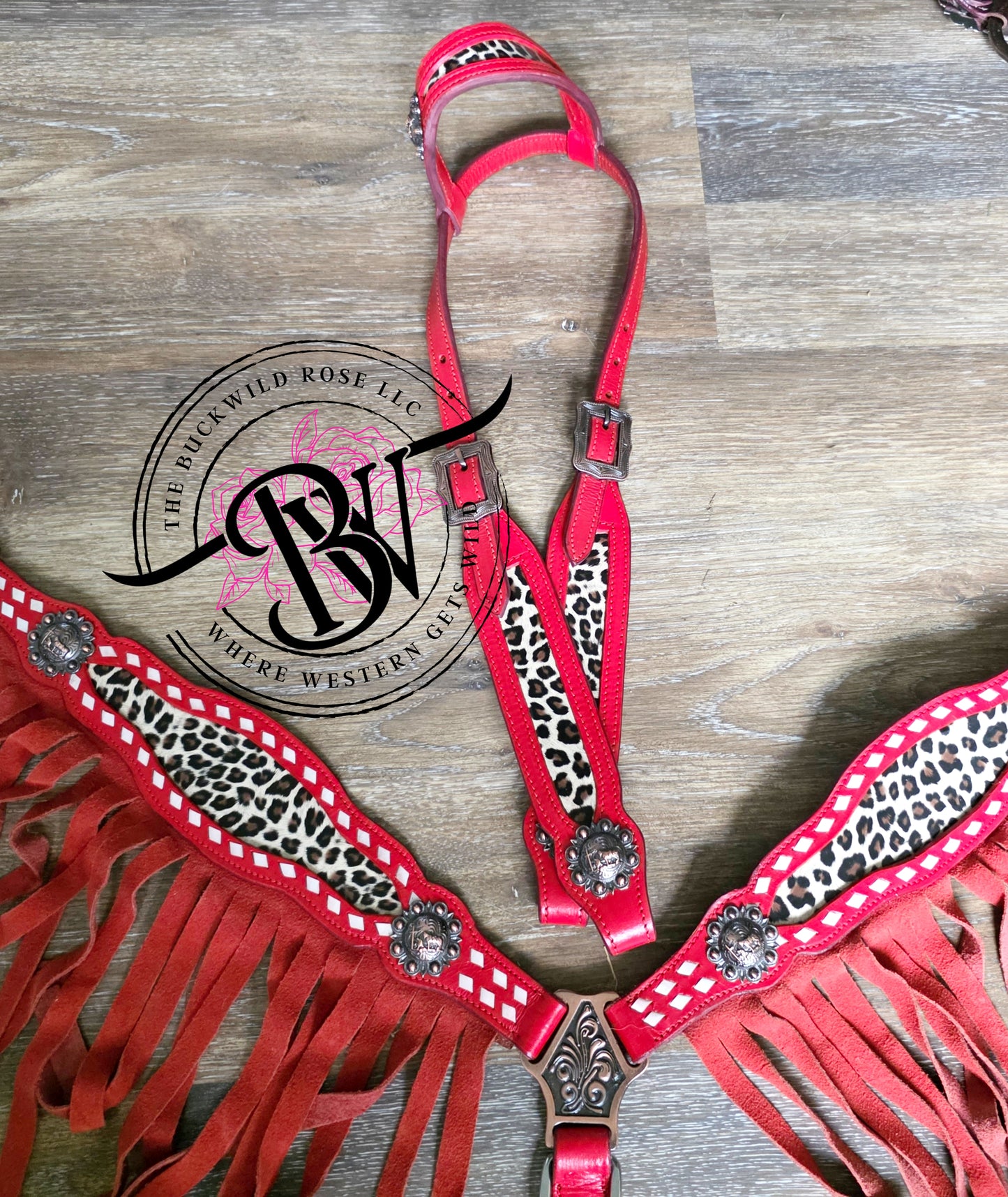 Red cheetah headstall set