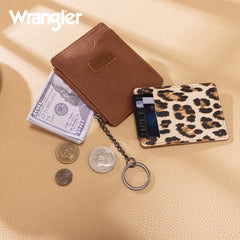 Wrangler Small Card Case Wallet Key Chain/Detachable Card Holder- Brown
