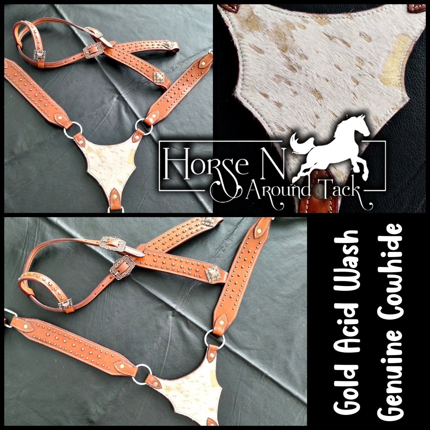 Gold acid wash headstall set