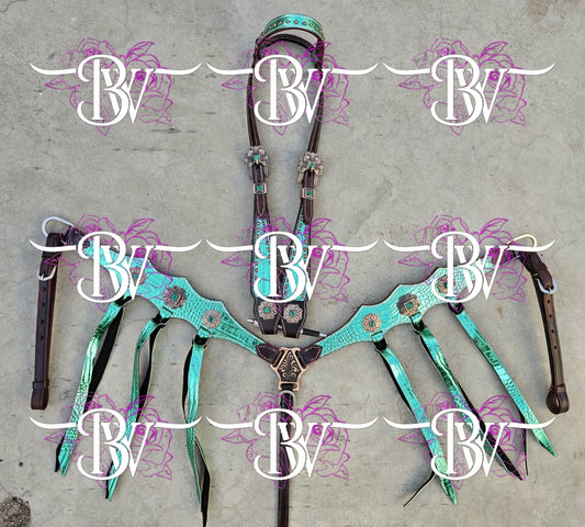Green Iridescent Headstall Set