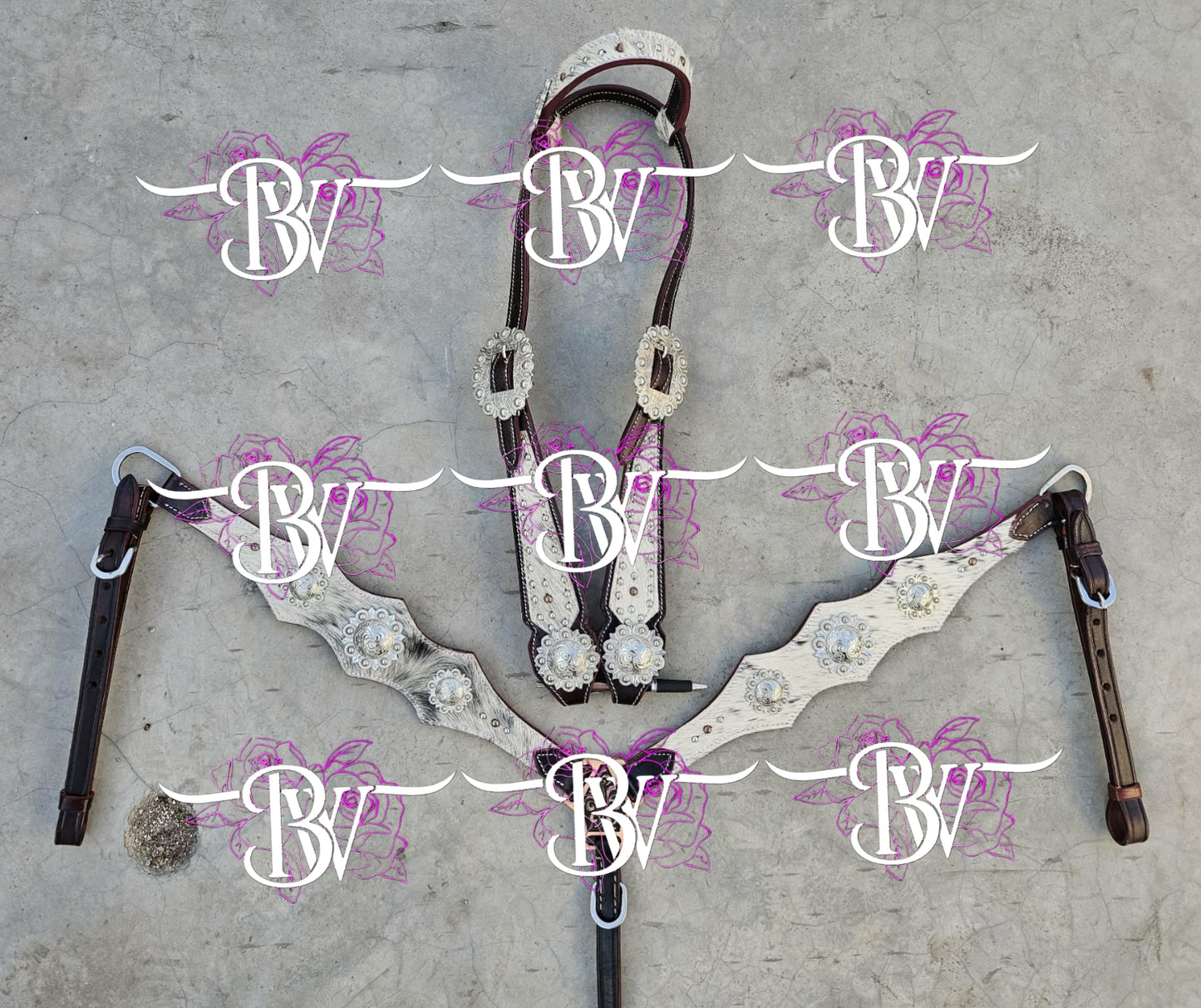 Hair on Cowhide Headstall Set