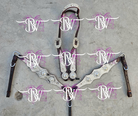 Hair on Cowhide Headstall Set