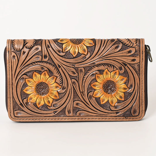 Tooled sunflower wallet