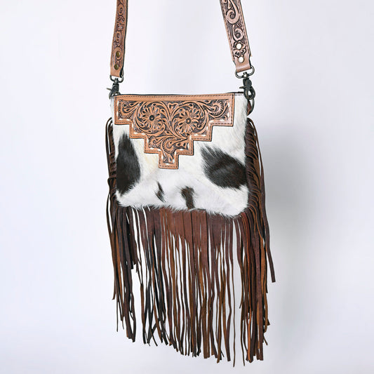 Tooled cowhide crossbody