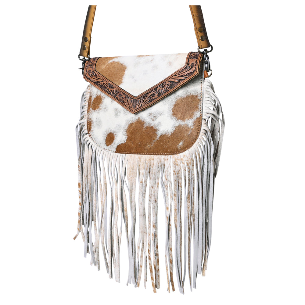 Hair on cowhide fringe purse