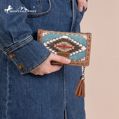 Montana West Tooled Aztec Denim Bi-Fold Wallet