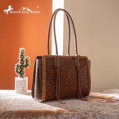Montana West Tooled Concealed Carry Tote - Brown