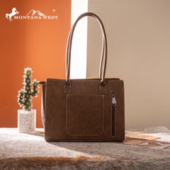 Montana West Tooled Concealed Carry Tote - Brown