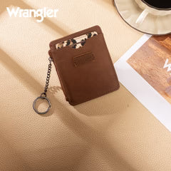 Wrangler Small Card Case Wallet Key Chain/Detachable Card Holder- Brown