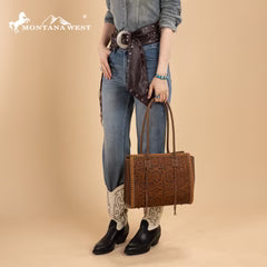Montana West Tooled Concealed Carry Tote - Brown