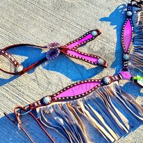 Bling Neon pink headstall and breastcollar set