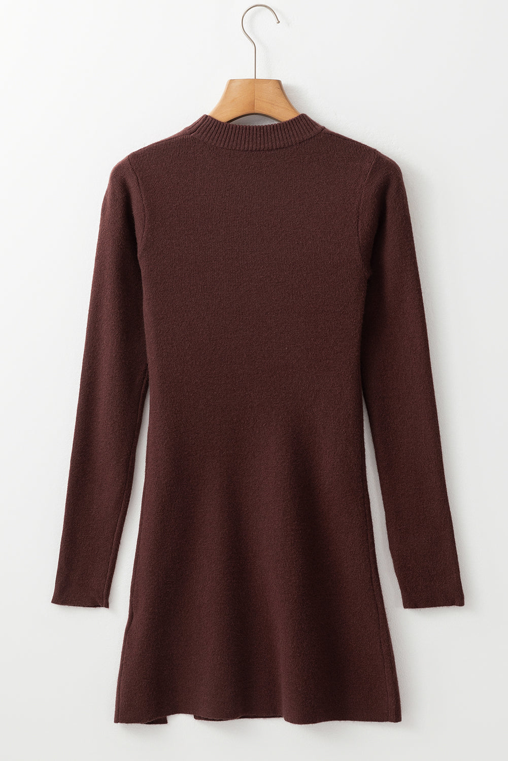 Coffee Slim Fit Mock Neck Side Slit Sweater Dress