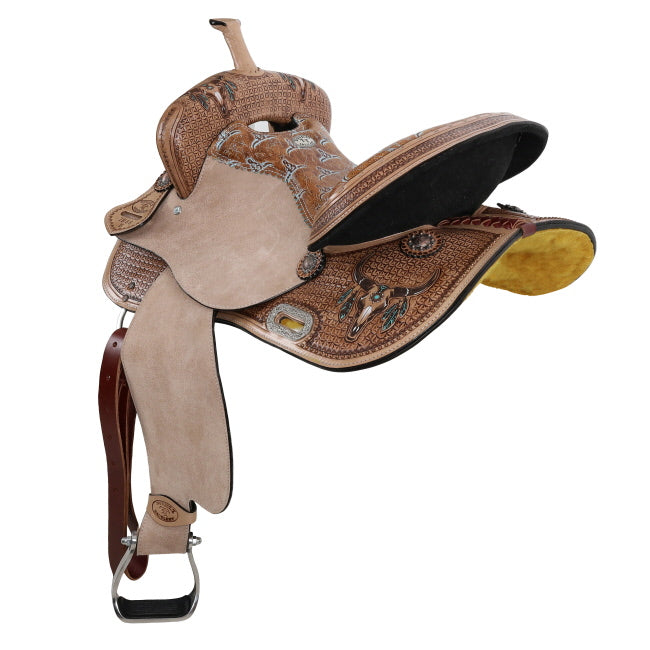 Weathered Steer Barrel Style Saddle - 15 Inch