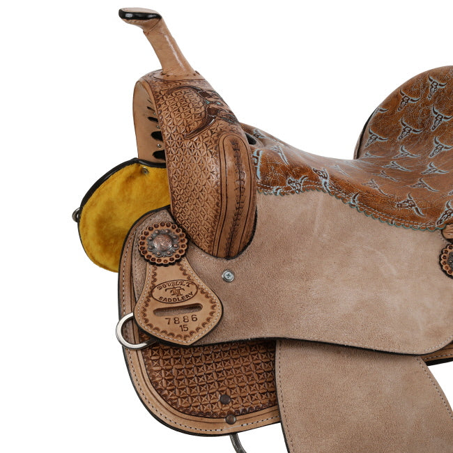 Weathered Steer Barrel Style Saddle - 15 Inch