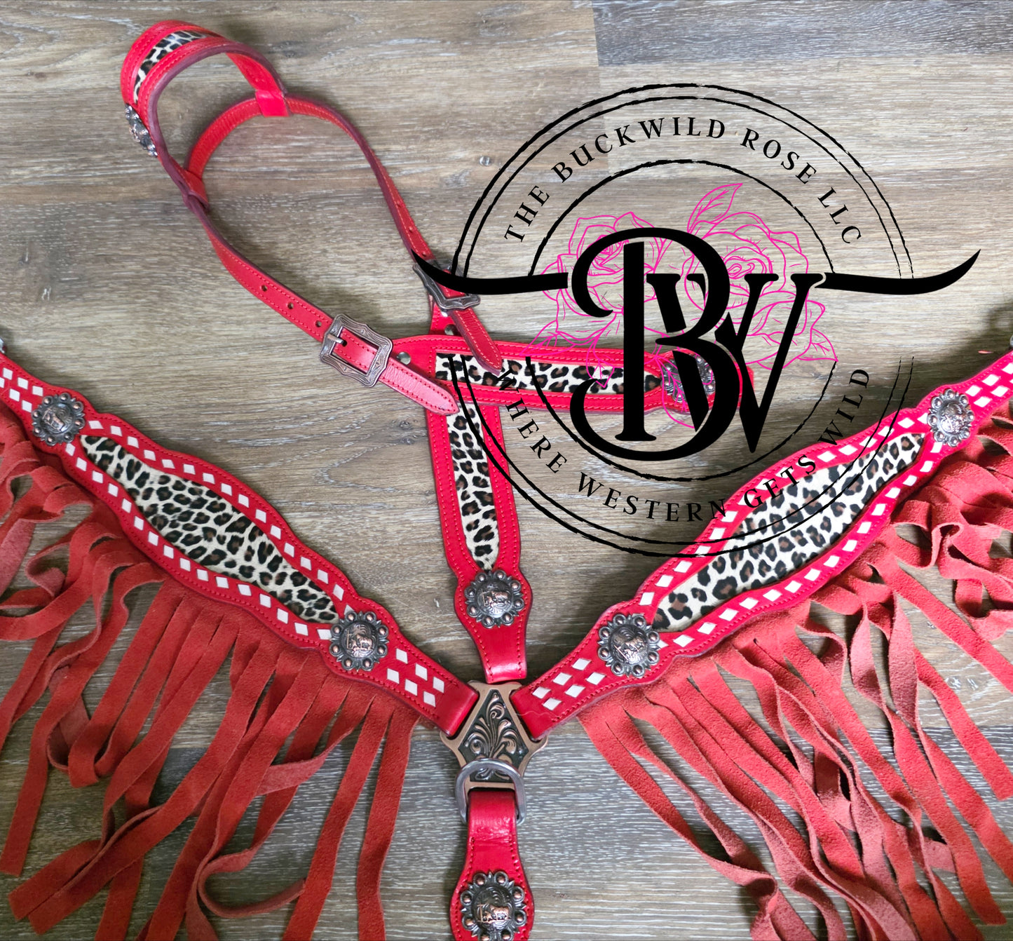 Red cheetah headstall set