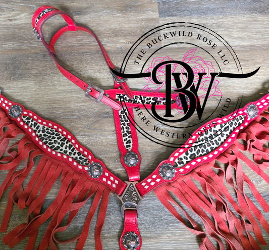 Red cheetah headstall set