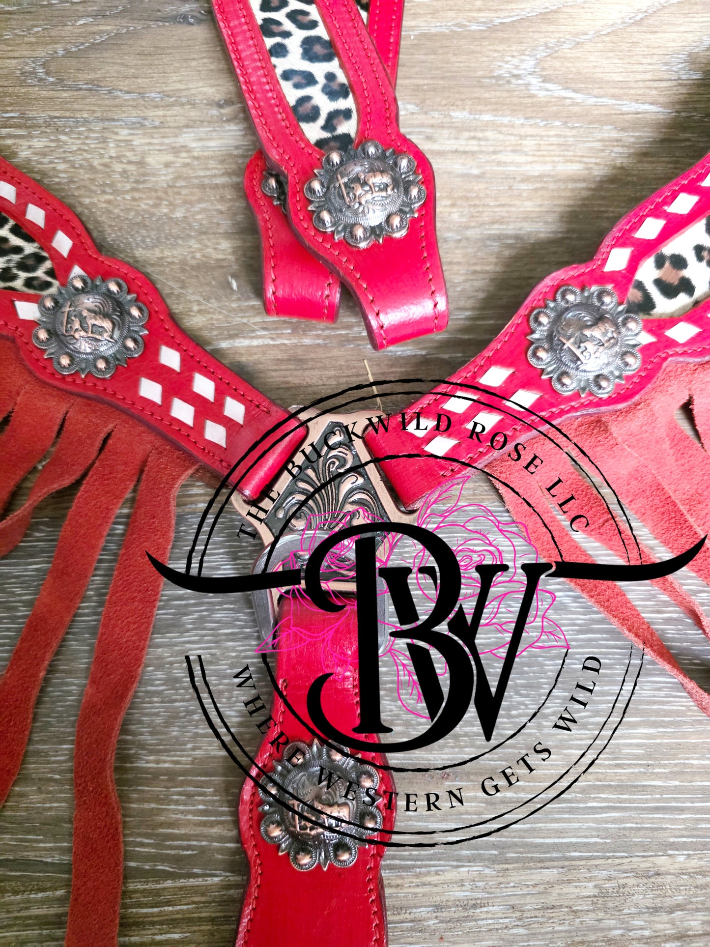 Red cheetah headstall set