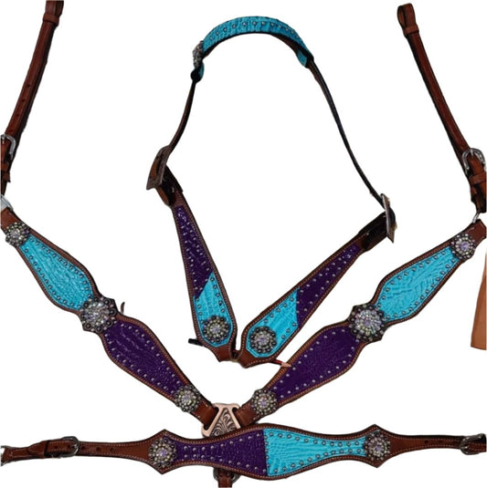 Purple and turquoise Made to order headstall sets