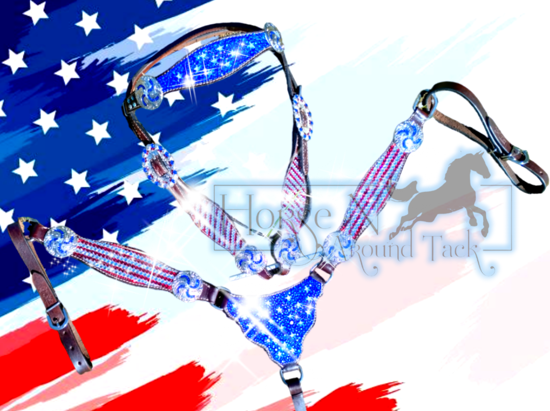 Custom Bling patriotic headstall set