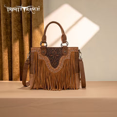 Trinity Ranch Floral Tooled Fringe Tote/Crossbody - Brown