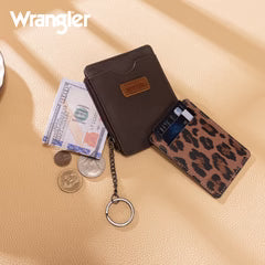Wrangler Small Card Case Wallet Key Chain/Detachable Card Holder- Coffee