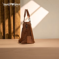 Trinity Ranch Floral Tooled Fringe Tote/Crossbody - Brown
