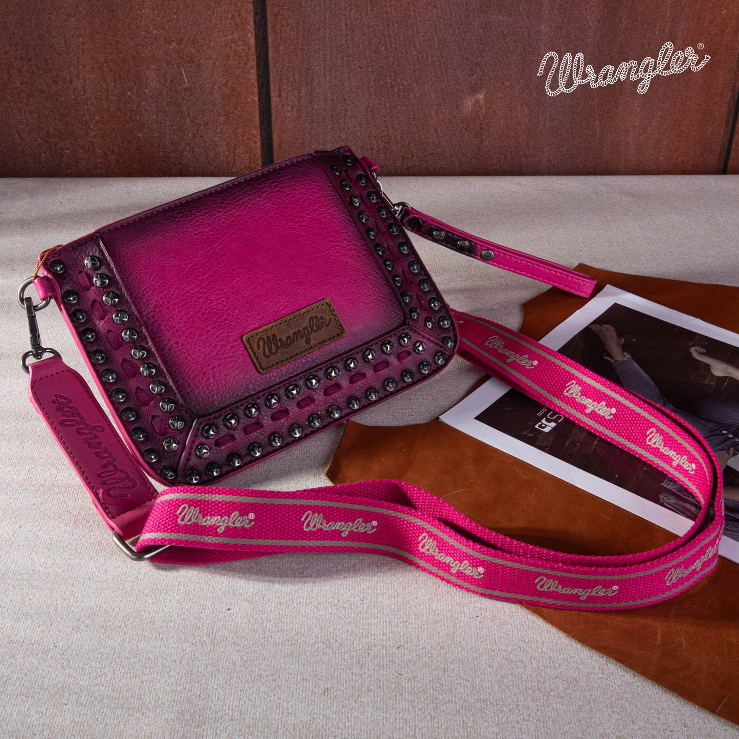 Wrangler Rivets Studded Wristlet/ Crossbody - Coral