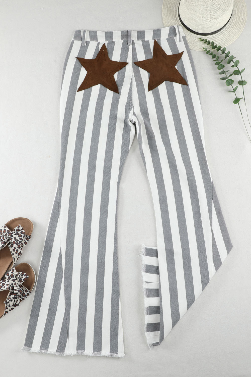 Stripe Star Embellished Western Flare Jeans