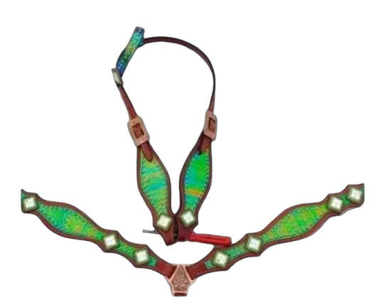 Green made to order headstall set horse size