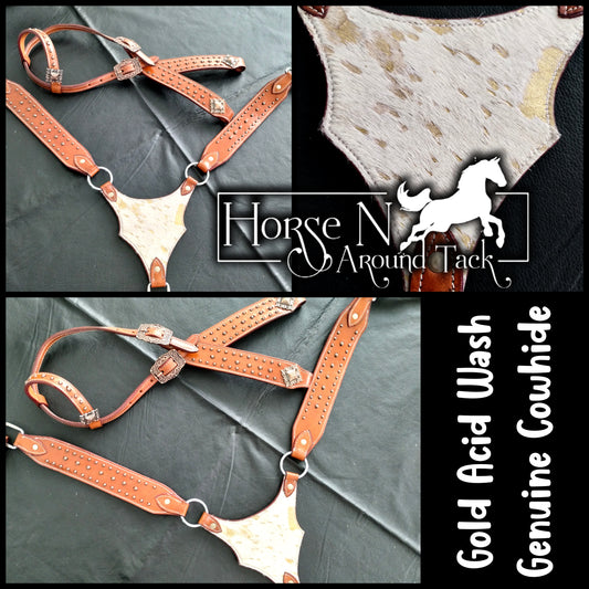 Gold acid wash headstall set