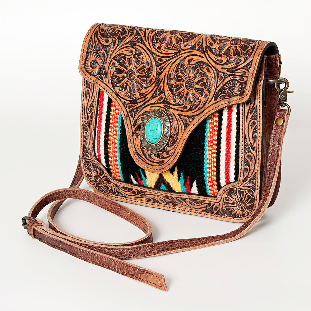 Stunning tooled saddle blanket crossbody