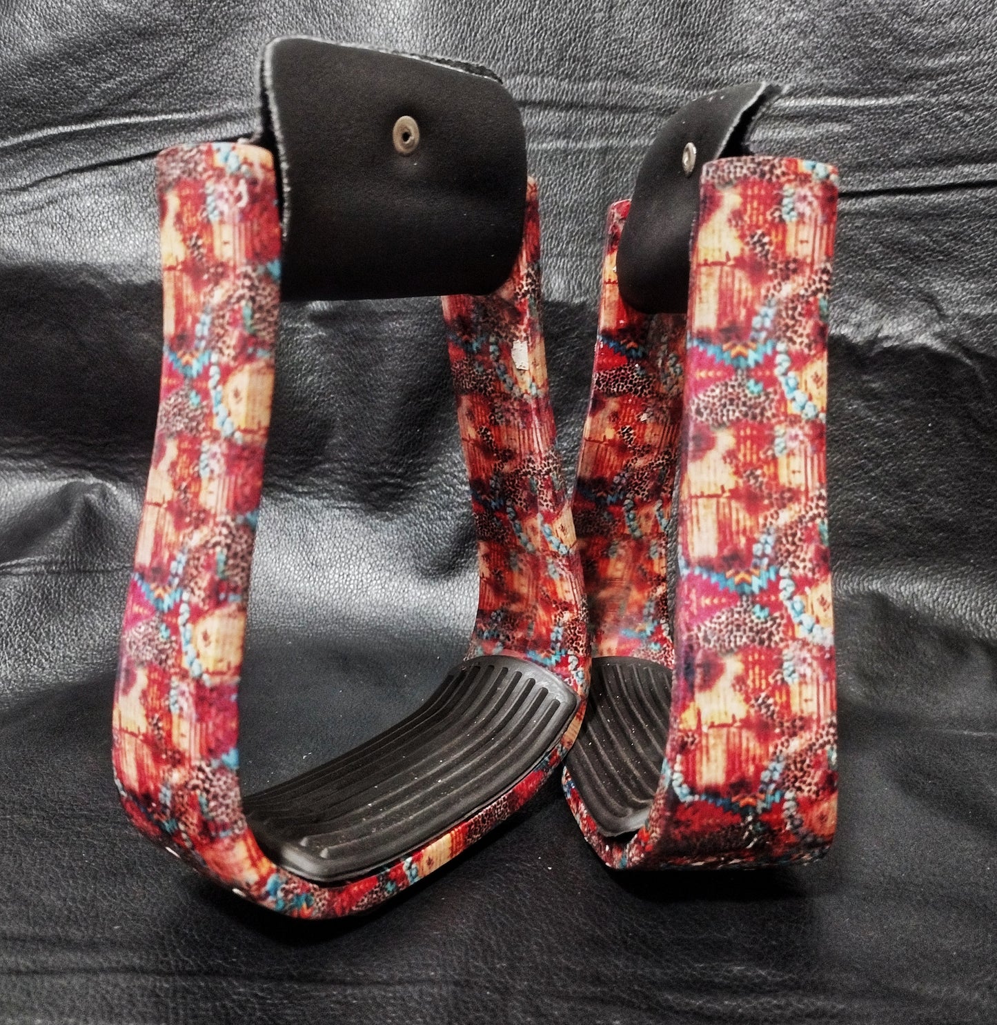 SALE Custom cheetah turquoise Aztec stirrups