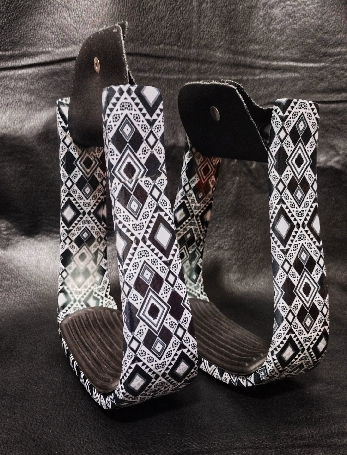 SALE Custom Black and White Aztec Stirrups