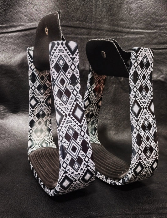 SALE Custom Black and White Aztec Stirrups